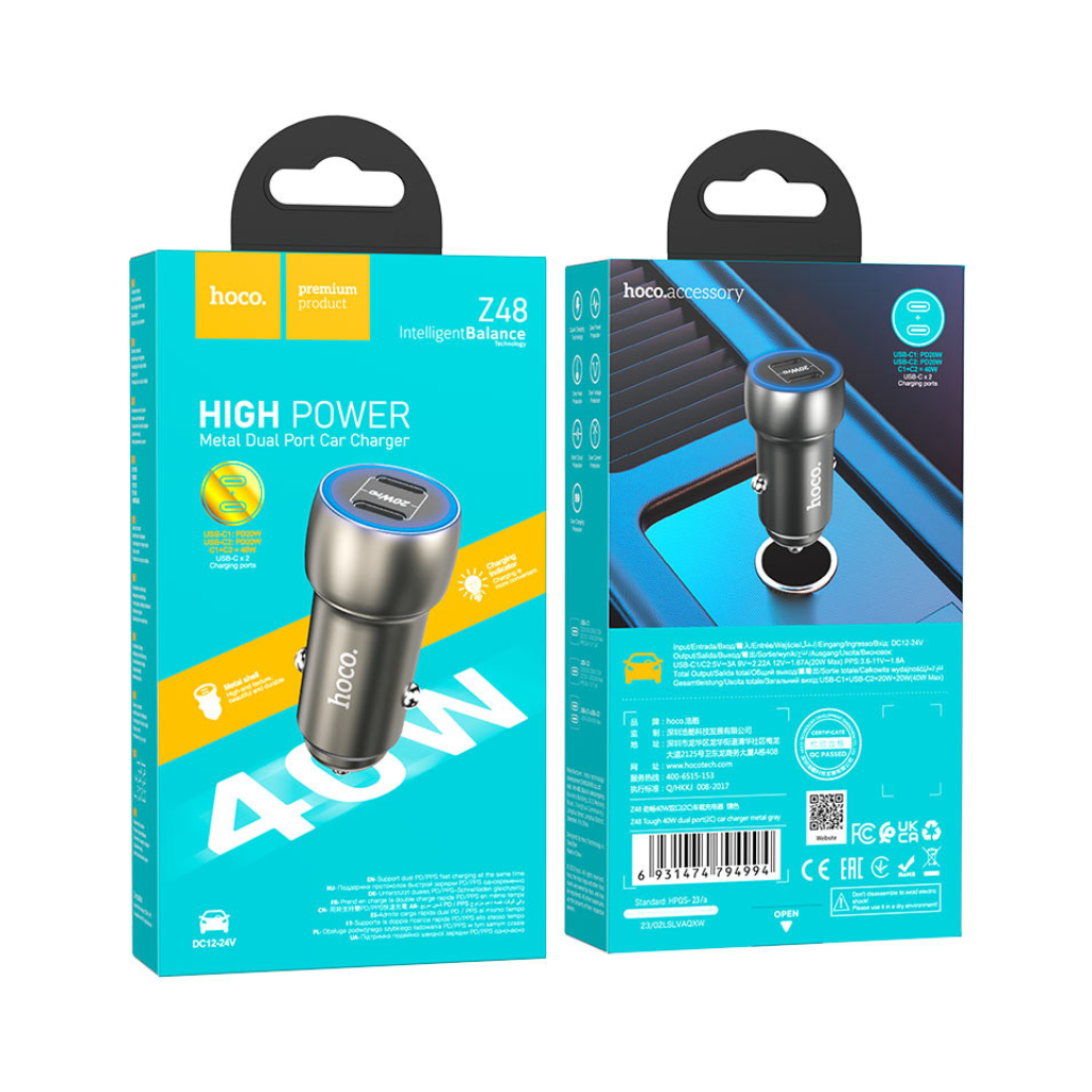 Hoco Z48 40W Dual Port USB-C Car Charger