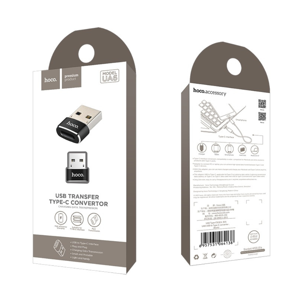 Adapter USB-A to Type-C «UA6» charging data transfer convertor