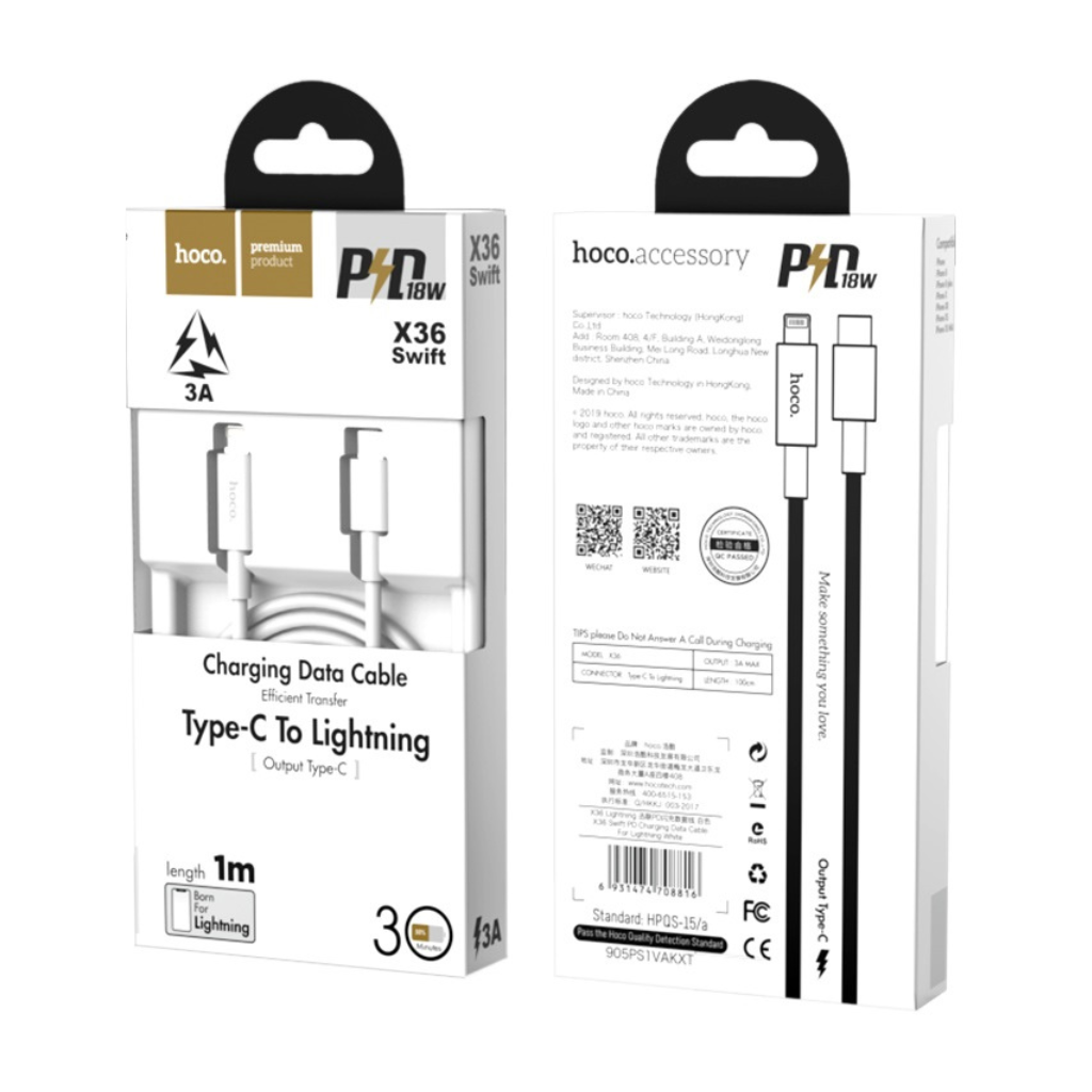 Hoco X36 Swift Type-C Lightning Charger Data Cable 1M 3 Amps